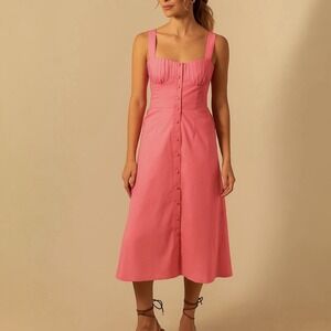Kleid For Her Clementine Midi Dress Pink Button Down Poplin Bustier Pleated Sz L